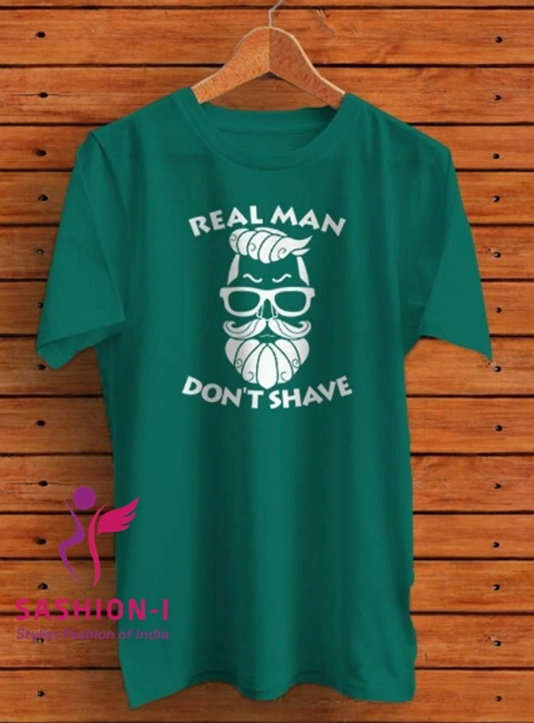 Trendy Realman Printed Cotton Oxford Teal Round Neck T-shirt For Men - Green